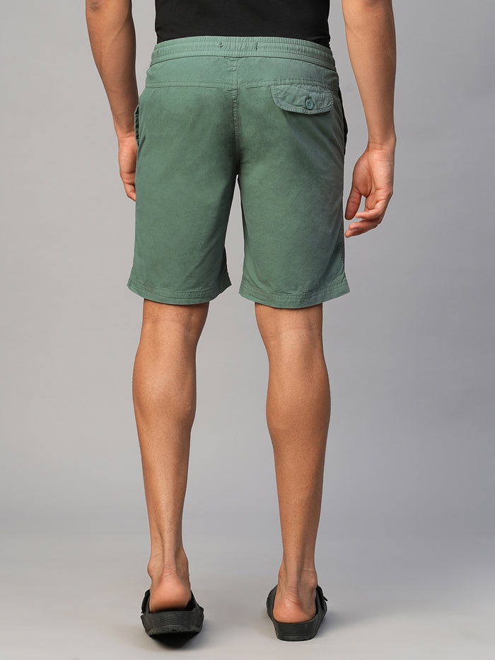 Men's Cotton Regular Fit Shorts Back Pocket Green