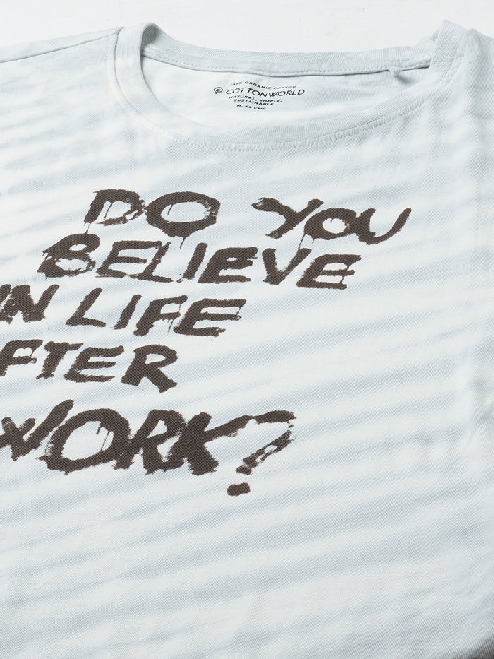 Men's Cotton Regular Fit Slogan Graphic T-Shirt Blue