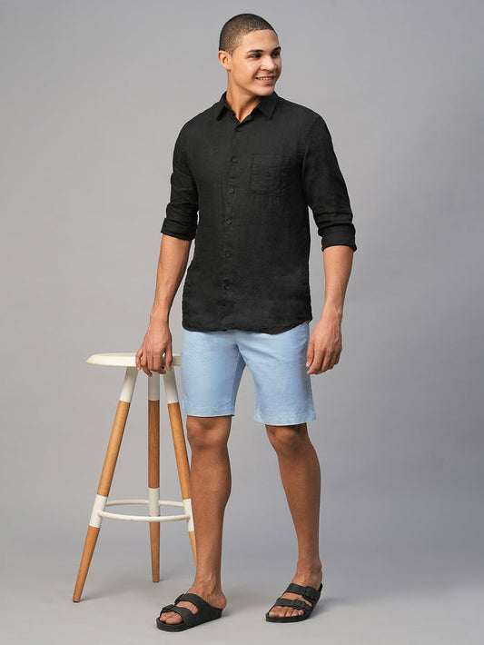 Men's Cotton Regular Fit Solid Shorts Blue