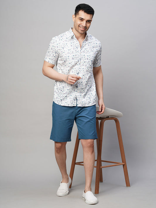 Men's Dark Blue Cotton Regular Fit Shorts