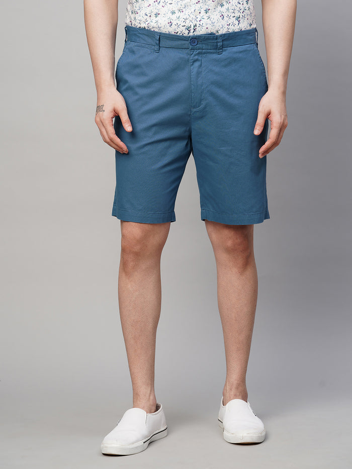 Men's Dark Blue Cotton Regular Fit Shorts