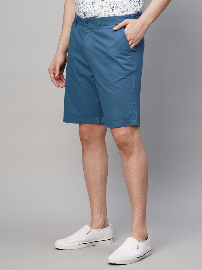 Men's Dark Blue Cotton Regular Fit Shorts