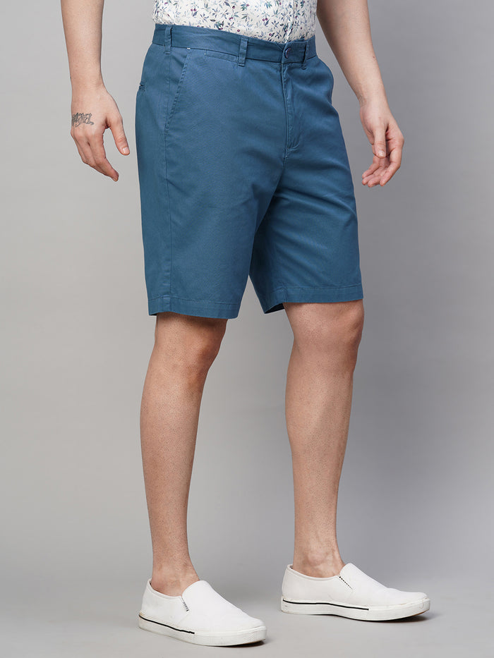 Men's Dark Blue Cotton Regular Fit Shorts