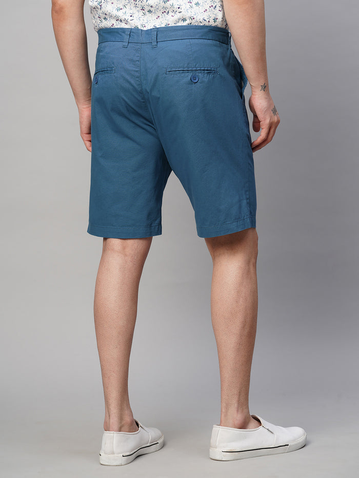 Men's Dark Blue Cotton Regular Fit Shorts