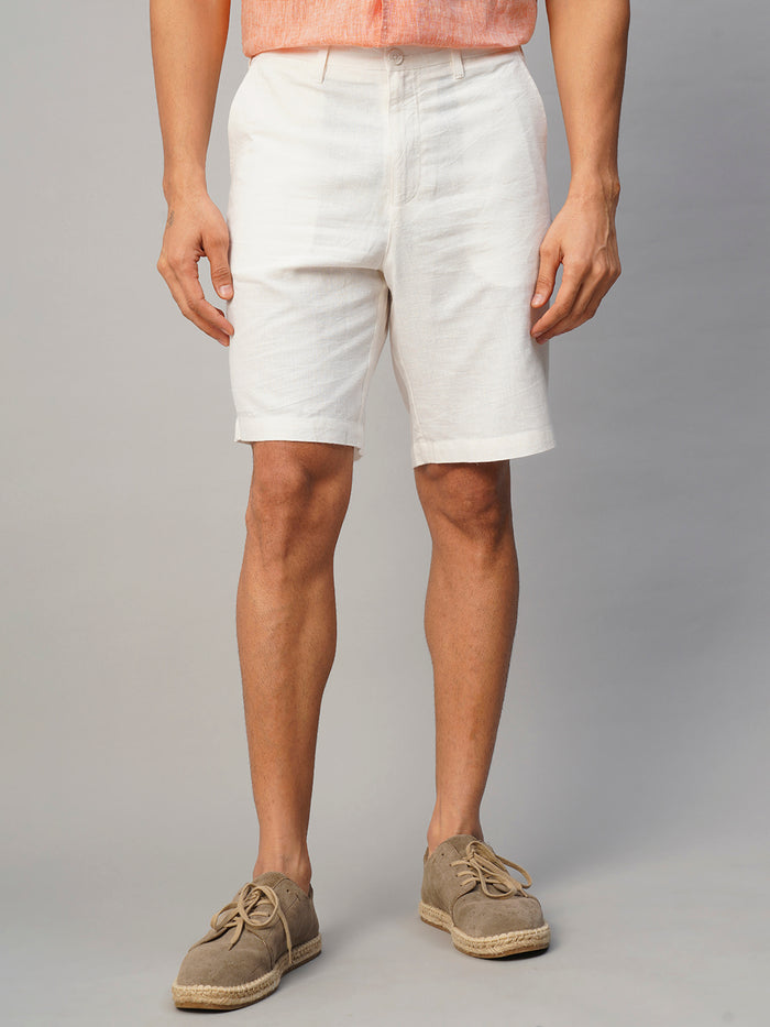 Men's Linen Viscose Regular Fit Shorts White