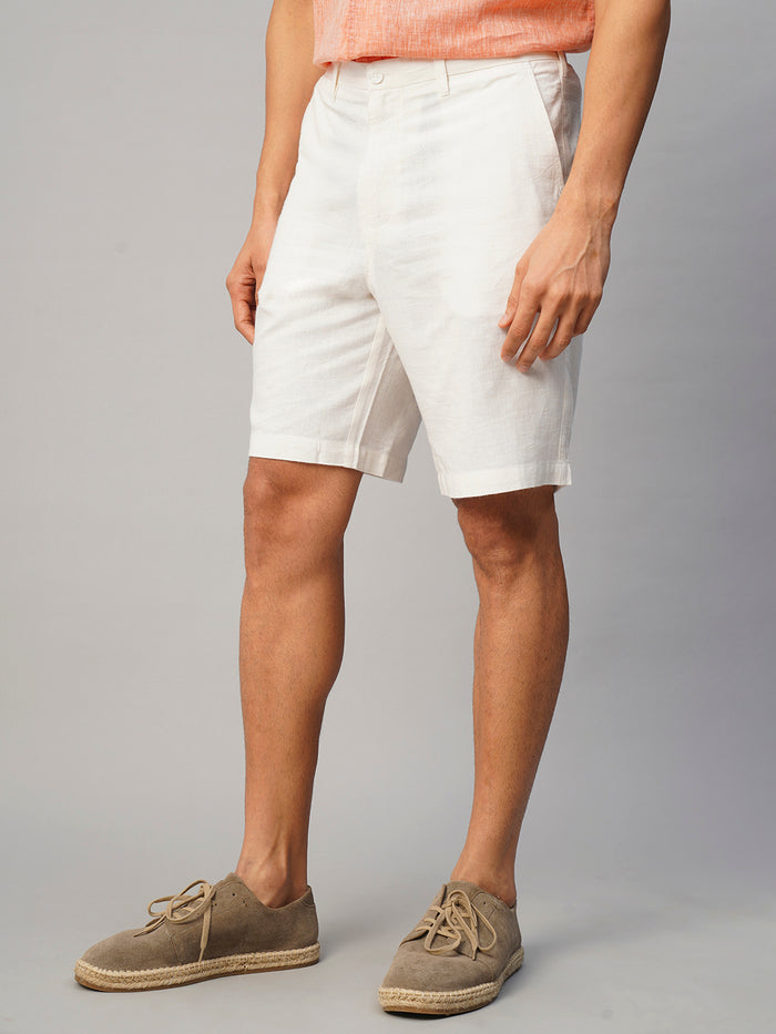 Men's Linen Viscose Regular Fit Shorts White