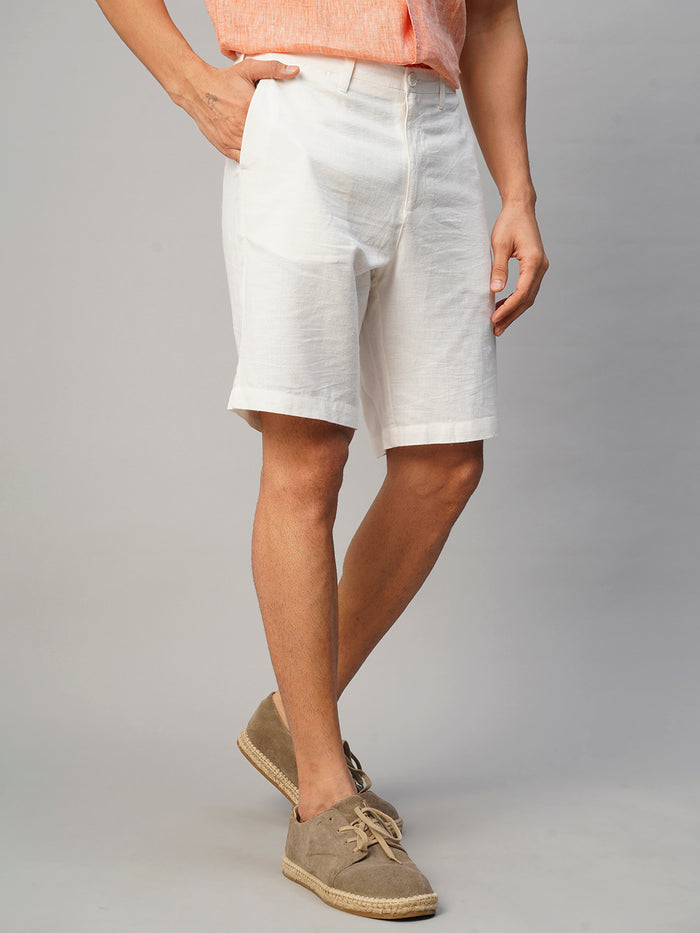Men's Linen Viscose Regular Fit Shorts White
