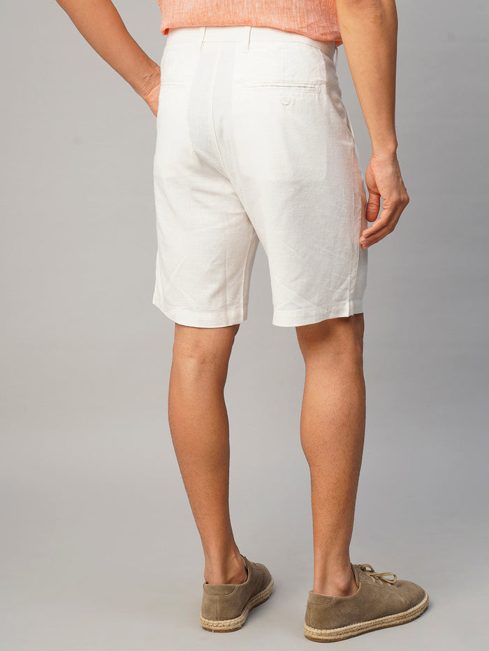 Men's Linen Viscose Regular Fit Shorts White