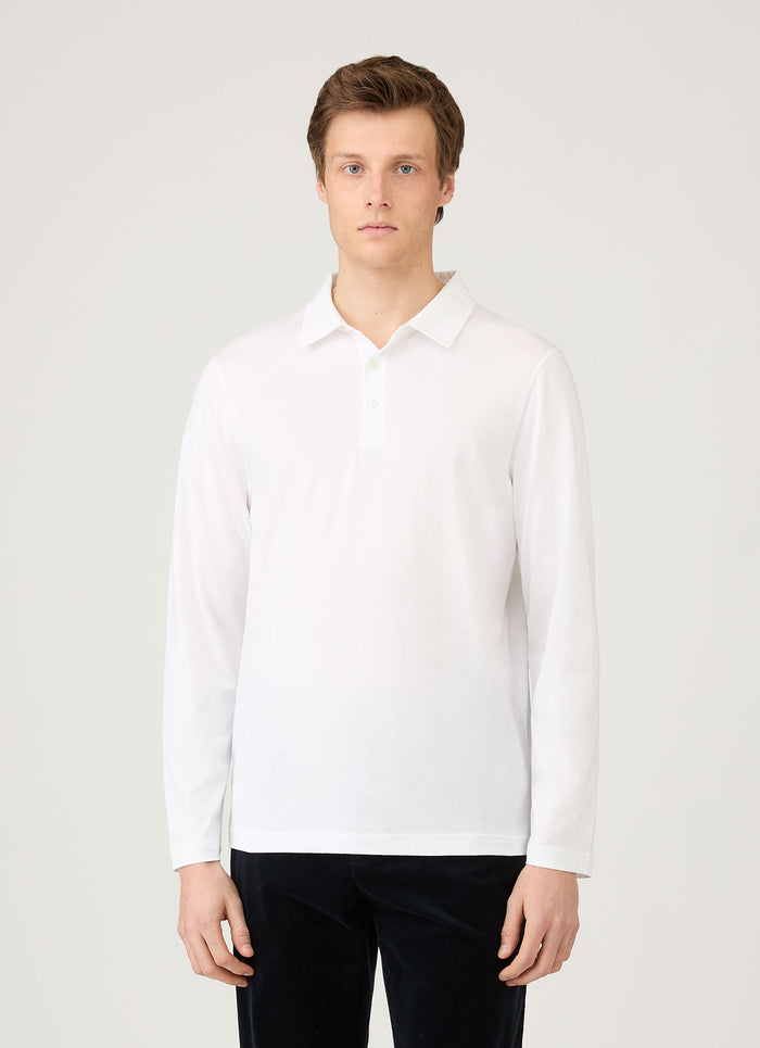 Men's Long Sleeve Classic Jersey Polo Shirt in White