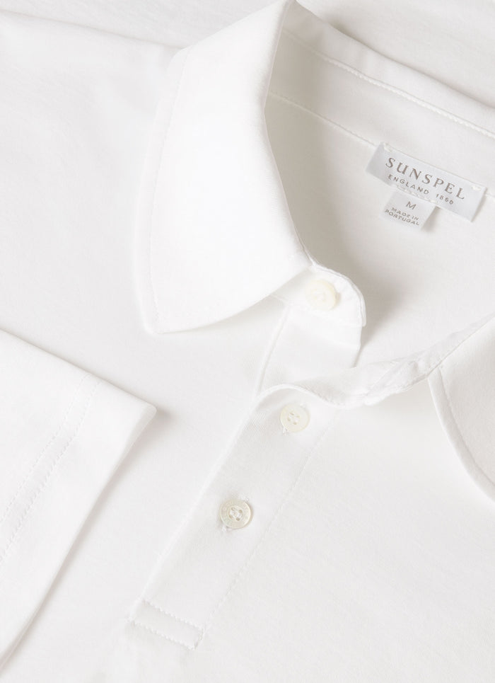 Men's Long Sleeve Classic Jersey Polo Shirt in White
