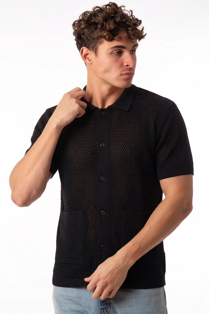 Men's Short Sleeve Button-Up Knit Shirt