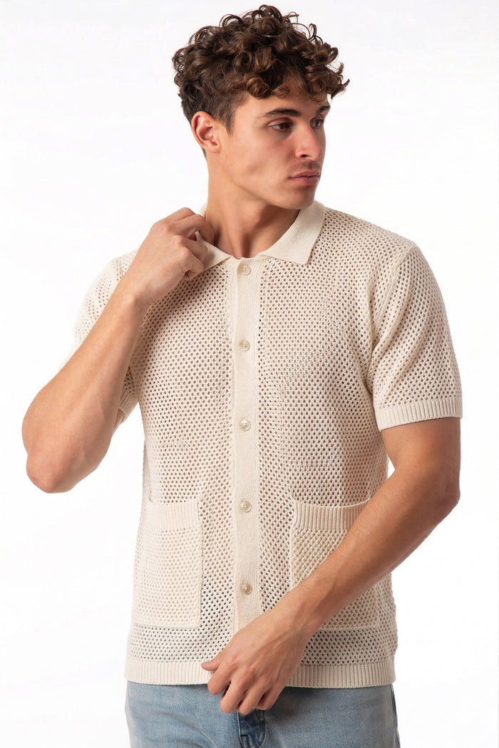 Men's Short Sleeve Button-Up Knit Shirt
