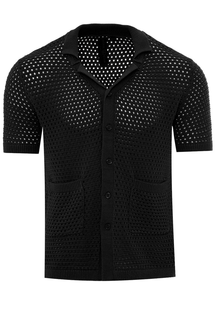 Men's Short Sleeve Button-Up Knit Shirt