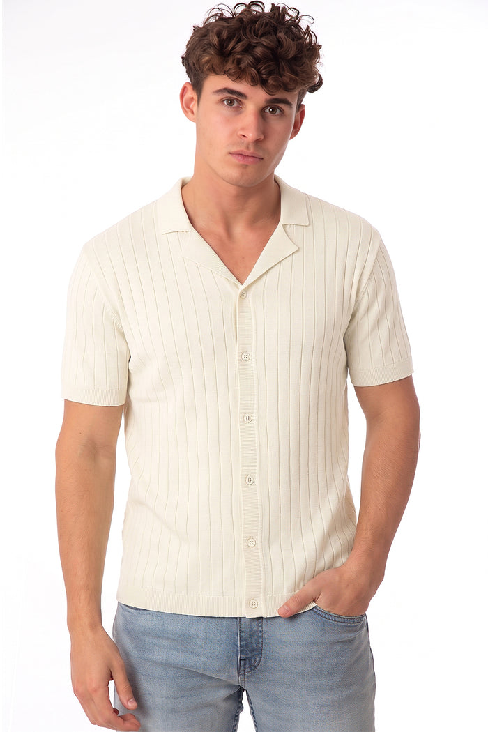 Men's Short Sleeve Full-Button Knit Shirt
