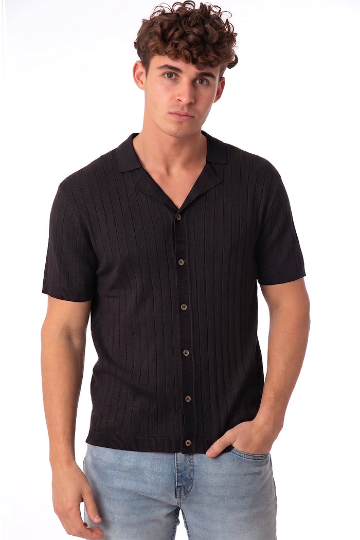 Men's Short Sleeve Full-Button Knit Shirt