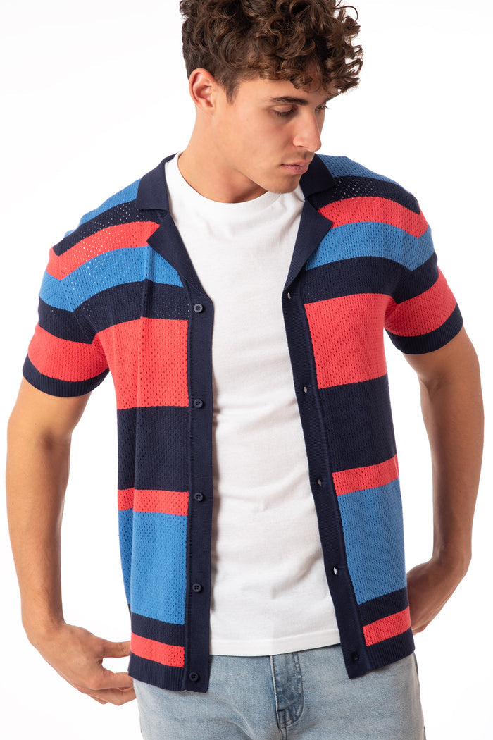 Men's Striped Full-Button Knit Cardigan
