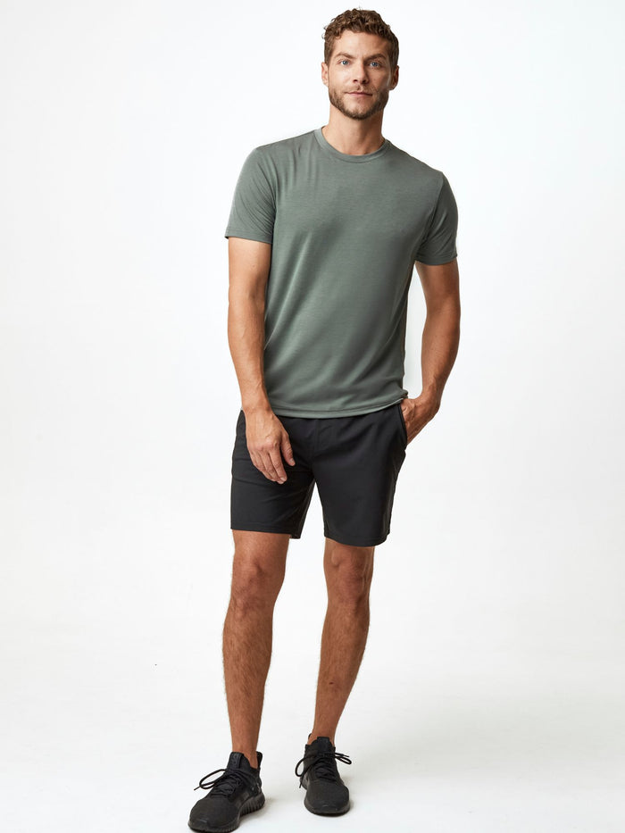 Joe is 6'2, 177LBS and wears a size L # Mercury Green Men's Performance Crew | VIP PACK | Fresh Clean Threads