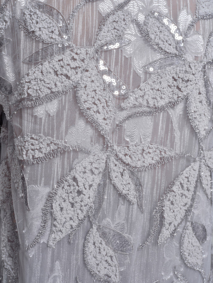 Mesh Leaf Embroidery Mandarin Collar Blouse