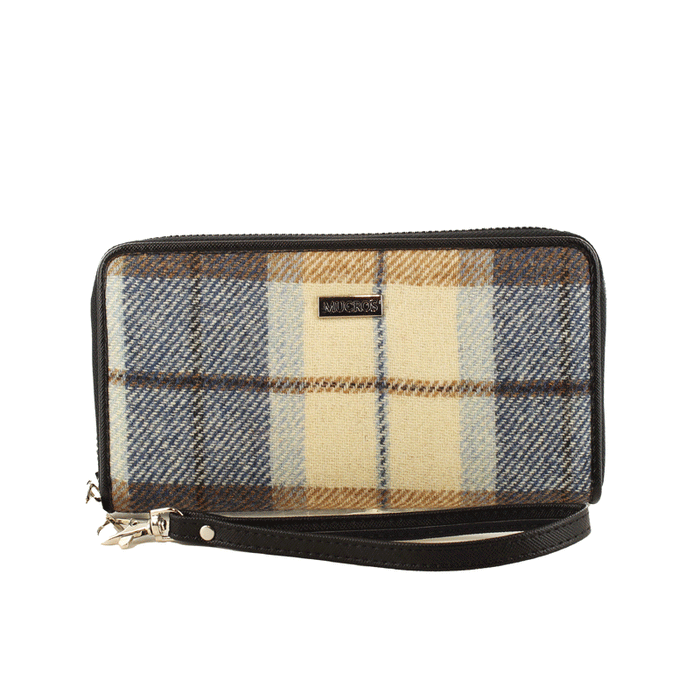 Cream and Caramel with Navy and Blue Check - Mucros Weavers