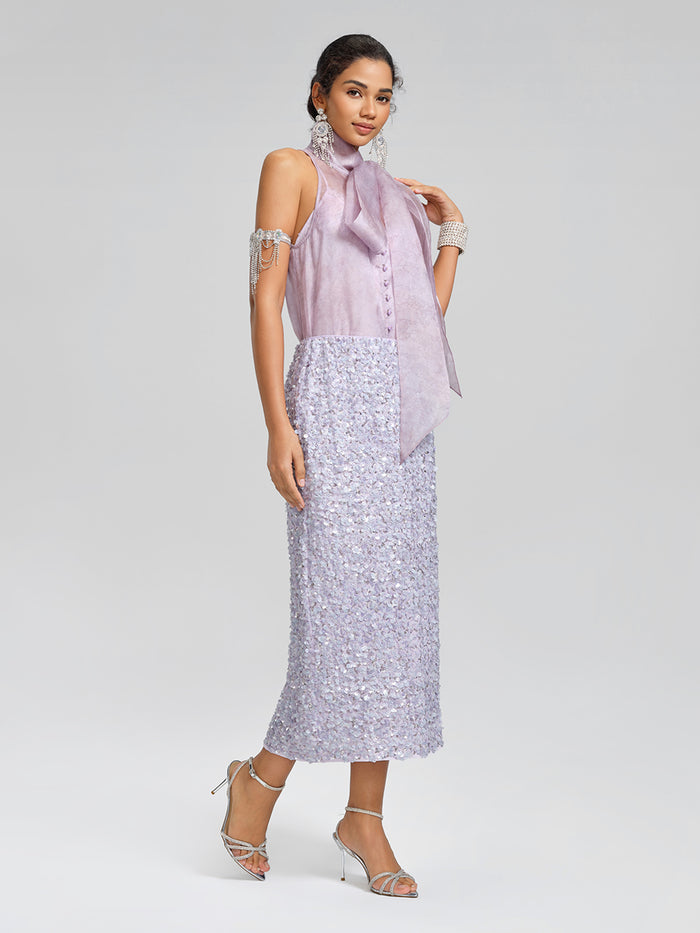 Mulberry Silk Tie-Neck Sleeveless Top (Camisole Included)