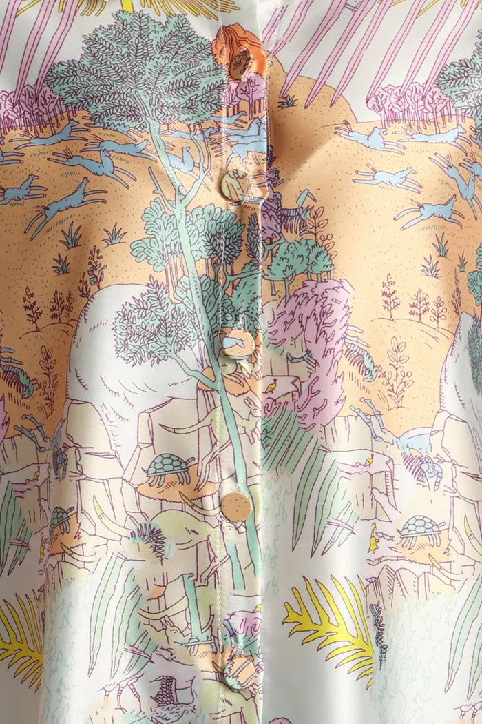MULTICOLOR SOFT SAFARI PRINT SATIN BLOUSE, LAVENDER