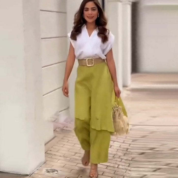 Myla - Ensemble Élégant Femme : Top à V-has et Pantalon à Pattes d'éléphant