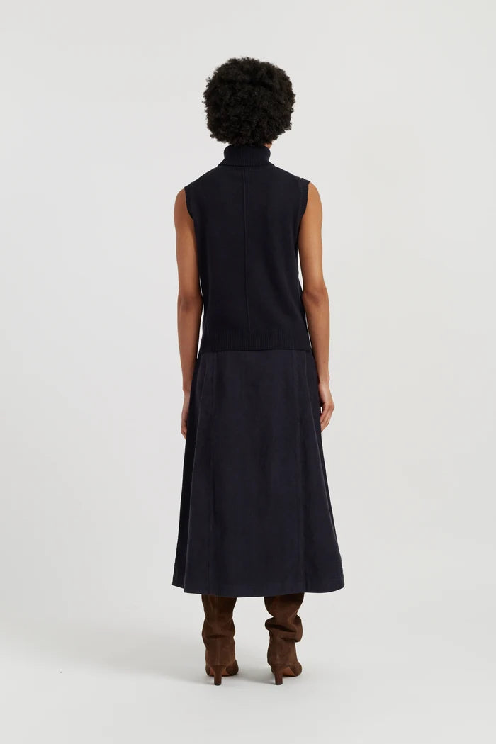Navy Cotton A-Line Skirt