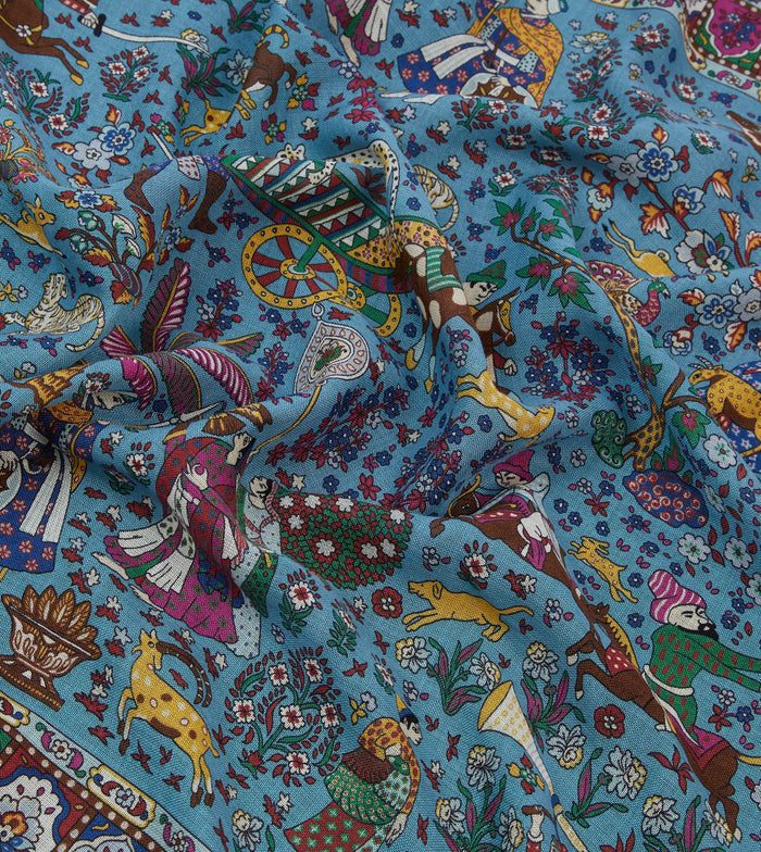 Navy Floral Mughal Print Wool-Silk Bandana