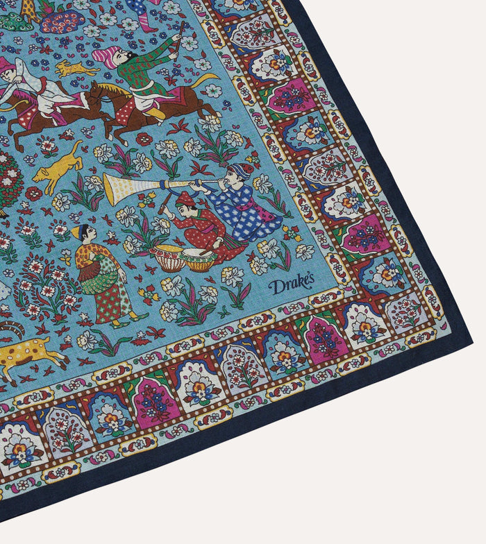 Navy Floral Mughal Print Wool-Silk Bandana