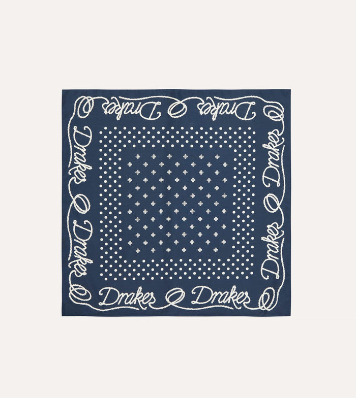 Navy Rope Border Print Silk Bandana