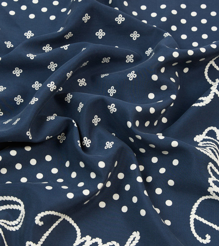 Navy Rope Border Print Silk Bandana