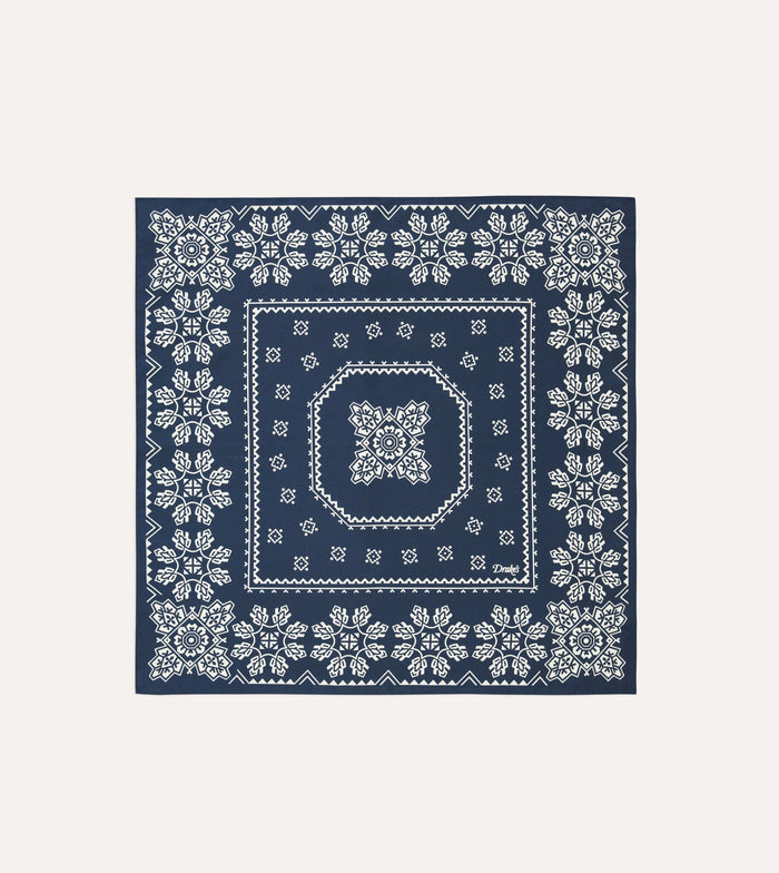 Navy Traditional Print Silk Bandana