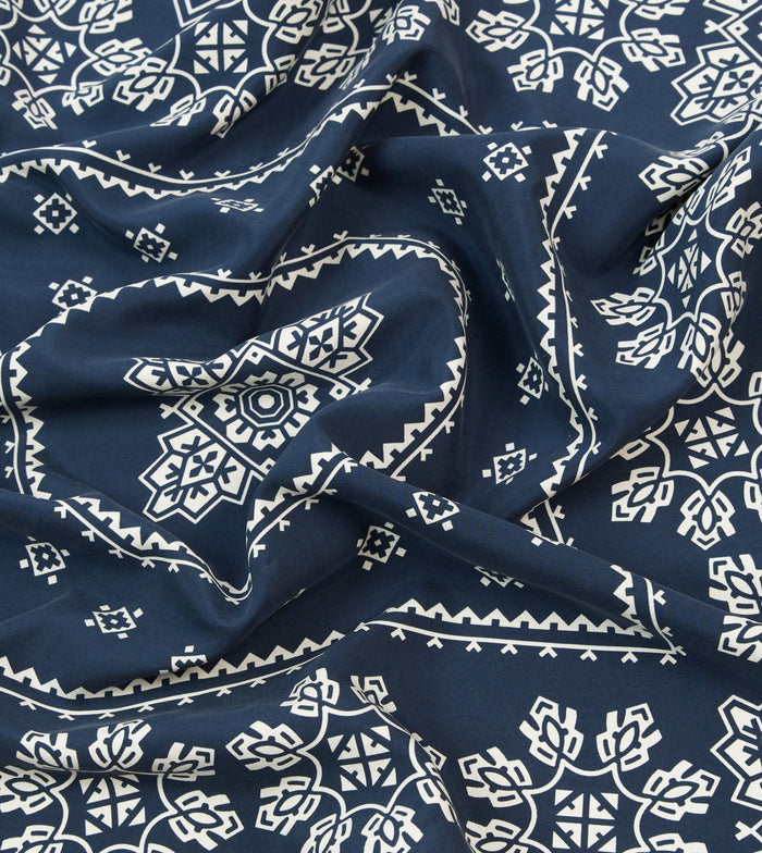 Navy Traditional Print Silk Bandana