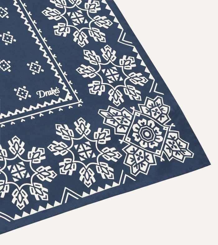 Navy Traditional Print Silk Bandana