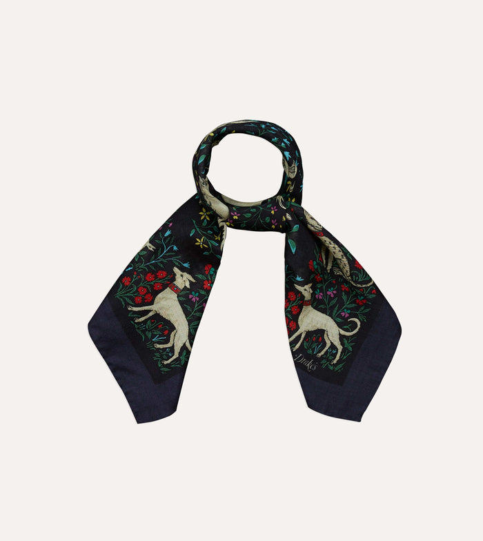 Navy Unicorn Print Wool-Silk Bandana