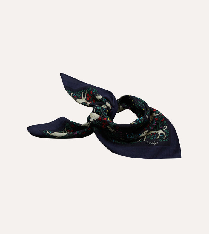 Navy Unicorn Print Wool-Silk Bandana