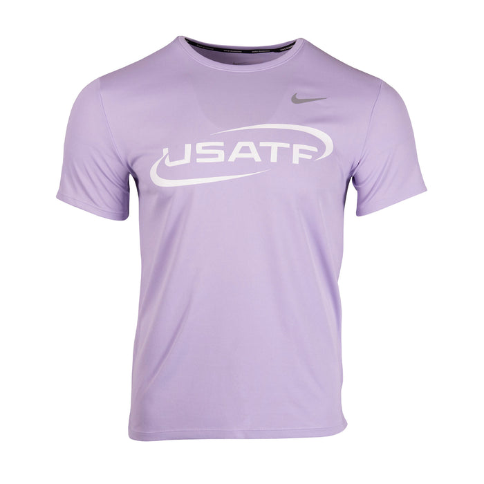 Purple athletic t-shirt with USATF and Nike logos on a white background
