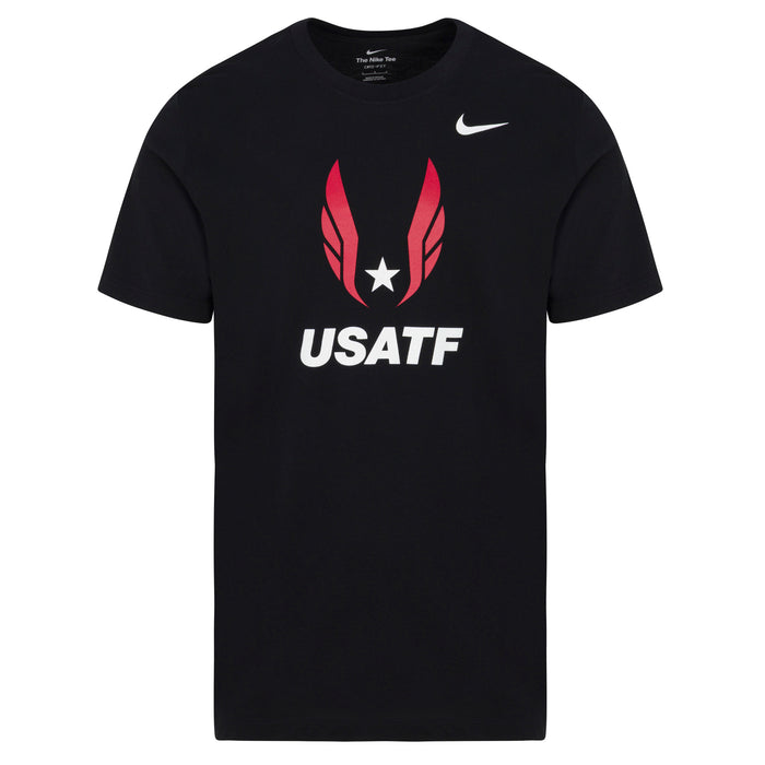 Black t-shirt with USATF logo on a white background