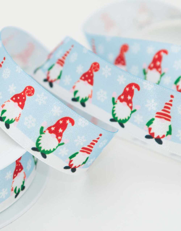 Nordic Gnome on Blue Christmas Ribbon, 25mm