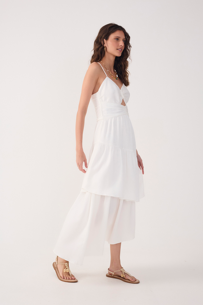 Off-White Ruched Tiered Midi Dress_3