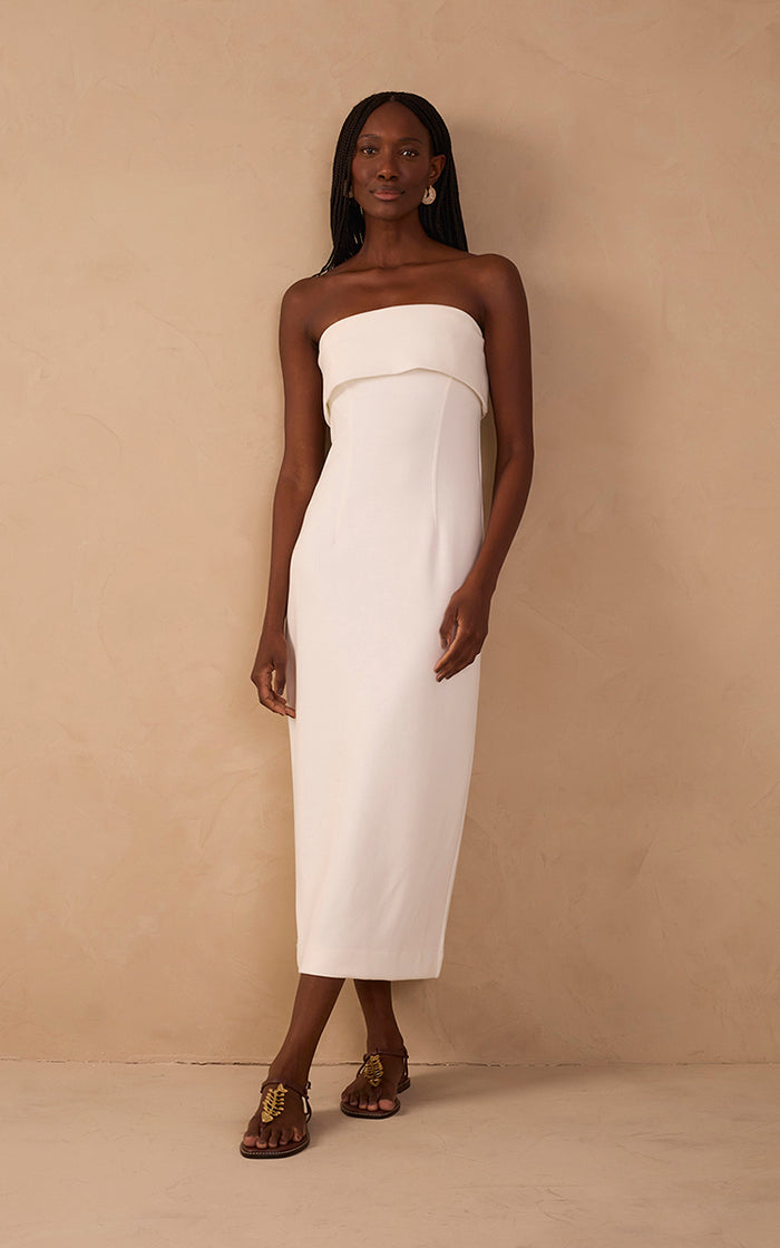 Off-White Strapless Pleats Midi Dress_1