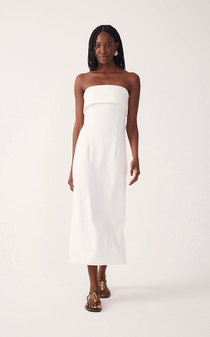 Off-White Strapless Pleats Midi Dress_2