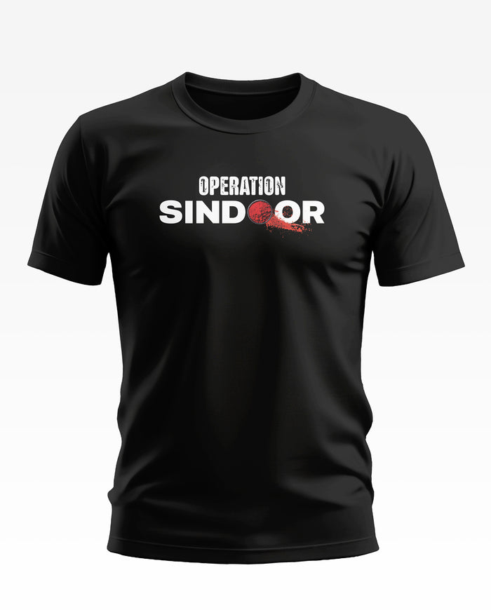 Black men's t-shirt with 'Operation SINDOOR' and red graphic on chest, army-inspired style