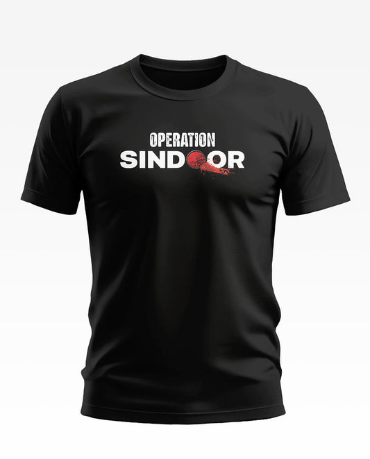 Black men's t-shirt with 'Operation SINDOOR' and red graphic on chest, army-inspired style