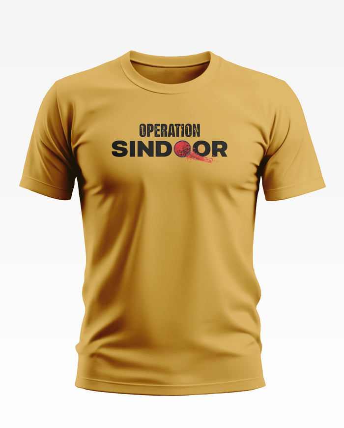 Yellow men's t-shirt with 'Operation Sindoor' graphic print on chest, short sleeves, crew neck