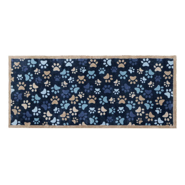 Paws For Love Blue Washable Runner- 100% recycled cotton runner featuirng multi directional paw prints.