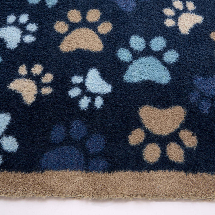 Paws For Love Blue Washable Runner with a multi-directional paw print pattern.