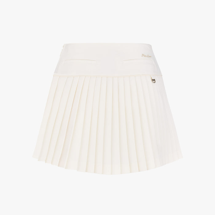 Pearl Logo Flared Pleats Skirt (Ivory)