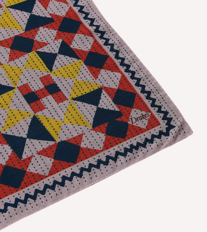 Pink Patchwork Print Wool-Silk Bandana