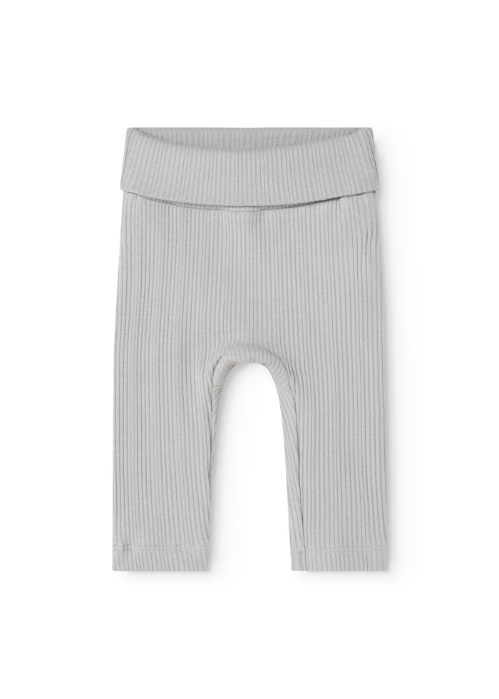 Light gray ribbed pants with elastic waistband.